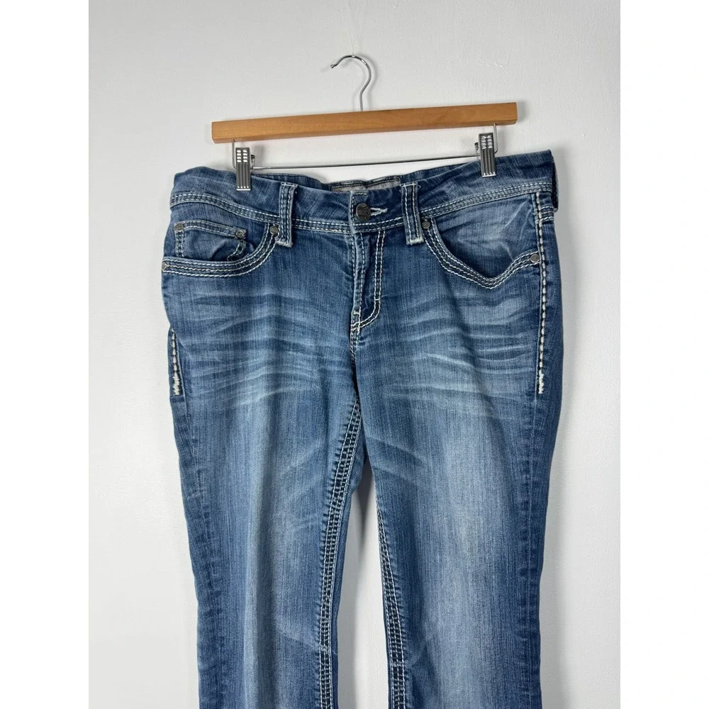 Western BKE Culture Womens 31L Bootcut Jeans Blue Thick‎ Stitch Flap Pocket